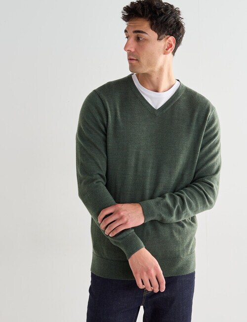 North South Merino V Neck Jumper, Sage product photo View 05 L
