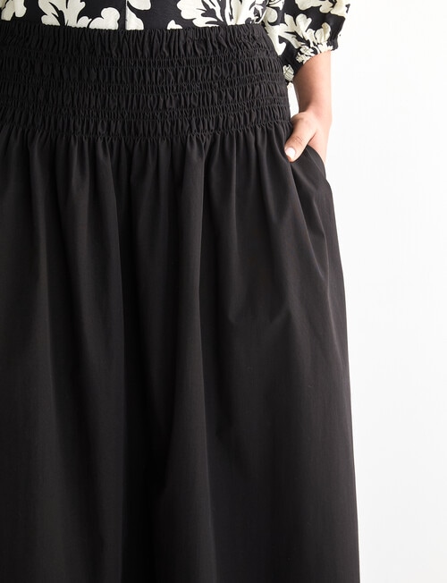 Whistle Shirred Waist Poplin Skirt, Black product photo View 04 L