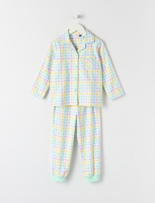 Sleep Mode Daisy Check Flannel PJ Set, Mint, 2-8 product photo