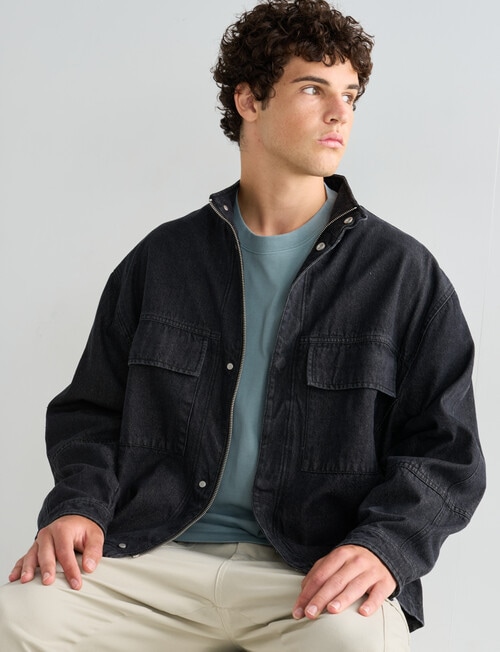 Tarnish Denim Zip Thru Denim Jacket, Black product photo