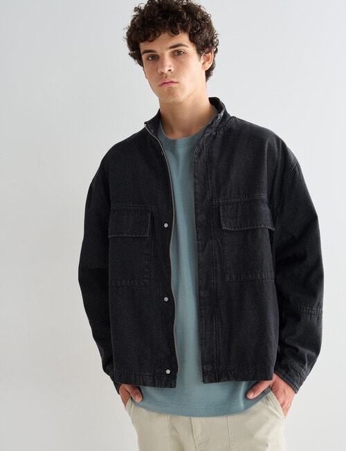 Tarnish Denim Zip Thru Denim Jacket, Black product photo View 05 L