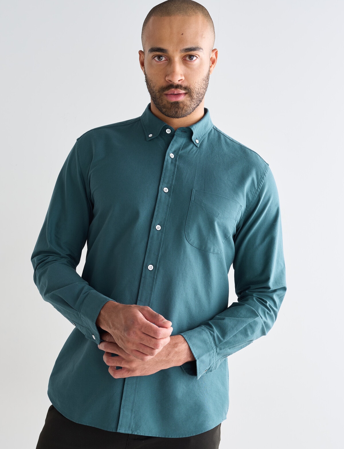 L+L Oxford Long Sleeve Shirt, Dark Teal Casual Shirts