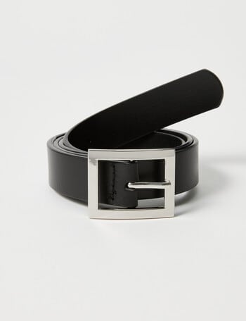 Boston + Bailey Leather Square Buckle Belt, Black product photo