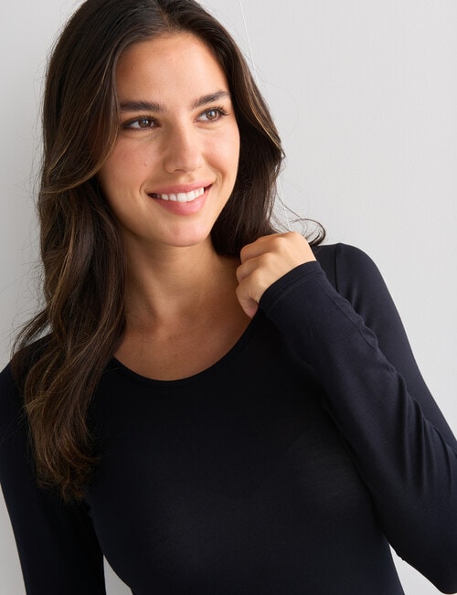 Lyric Thermals Mia Bamboo Long Sleeve Top, Black, XS-2XL product photo