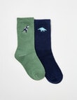 Simon De Winter Dino Rib Crew Sock, 2 Pack, Green & Blue, 2-10 product photo