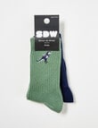 Simon De Winter Dino Rib Crew Sock, 2 Pack, Green & Blue, 2-10 product photo View 02 S