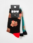 Simon De Winter Fun Crew Sock, 3 Pack, Black, Grey & Teal, 8-16 product photo View 02 S