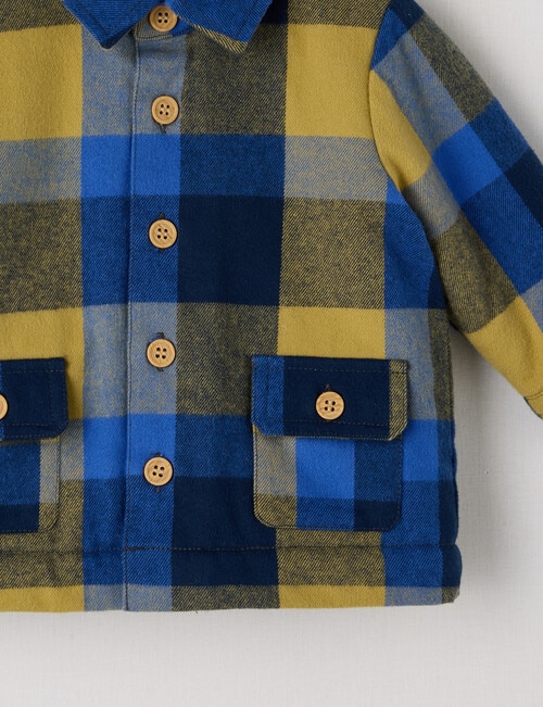 Teeny Weeny Check Sherpa Lined Shacket, Navy, Flax & Royal Blue product photo View 03 L