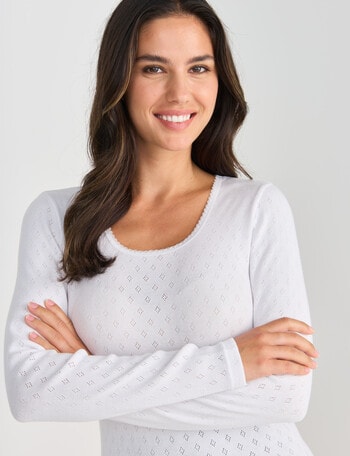 Lyric Thermals Harmony Cotton Pointelle Long Sleeve Top, White, XS-2XL product photo