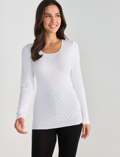Lyric Thermals Harmony Cotton Pointelle Long Sleeve Top, White, XS-2XL product photo View 05 L