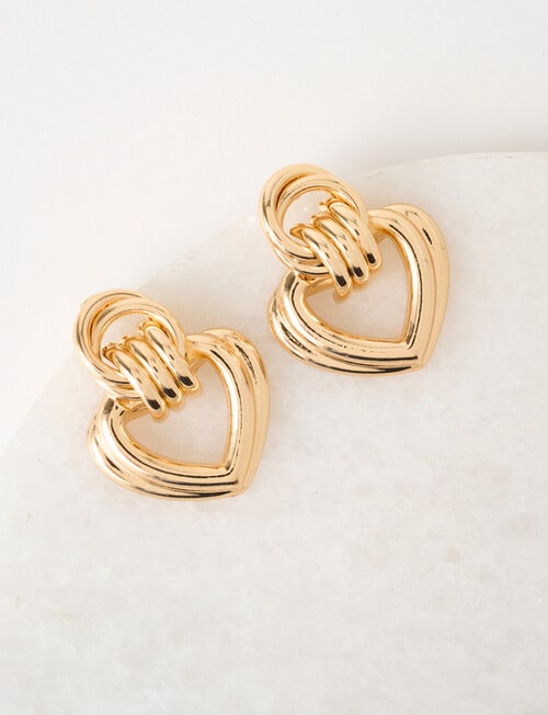 Whistle Accessories Chunky Heart Earrings, Gold Tone product photo
