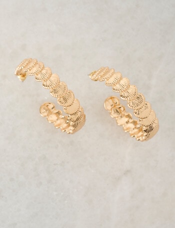 Whistle Accessories Shell Hoop Earrings, Gold Tone product photo