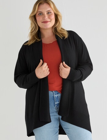 North South Curve Merino Blend Shawl Collar Cardigan, Black product photo