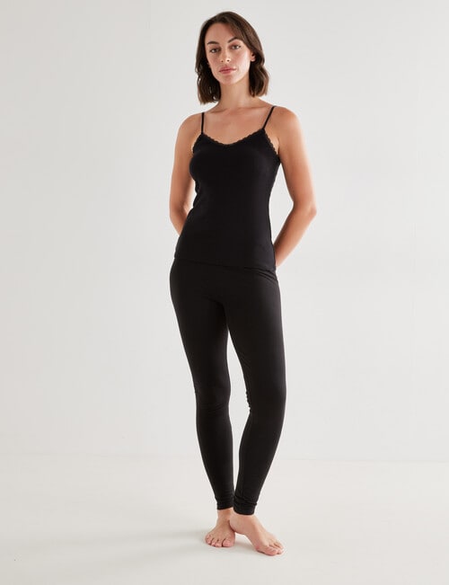 Essence Thermals Merino Cotton Lace Trim Cami, Black, 10-18 product photo View 03 L