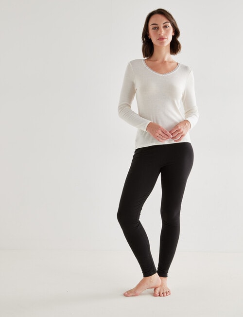 Essence Thermals Merino Cotton Lace Trim Long Sleeve Top, Cream, 10-18 product photo View 03 L