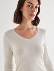 Essence Thermals Merino Cotton Lace Trim Long Sleeve Top, Cream, 10-18 product photo View 04 S