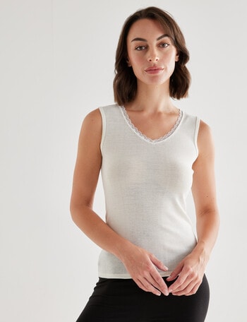 Essence Thermals Merino Cotton Lace Trim Singlet, Cream, 10-18 product photo