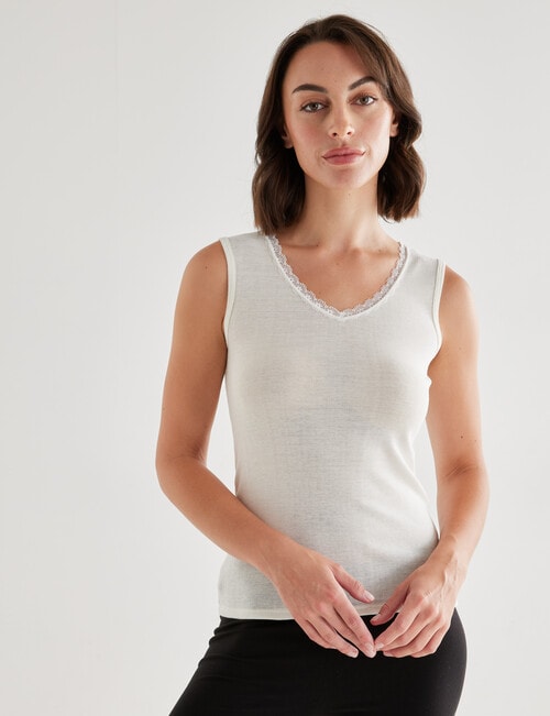 Essence Thermals Merino Cotton Lace Trim Singlet, Cream, 10-18 product photo
