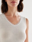 Essence Thermals Merino Cotton Lace Trim Singlet, Cream, 10-18 product photo View 04 S