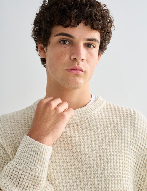 Tarnish Waffle Crew Knit, Cream product photo View 04 L