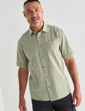 Kauri Trail Short Sleeve Shirt Linen Blend Space Dye, Khaki product photo