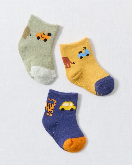 Underworks Stay On Crew Socks, 3-Pack, Safari Animals & Cars product photo