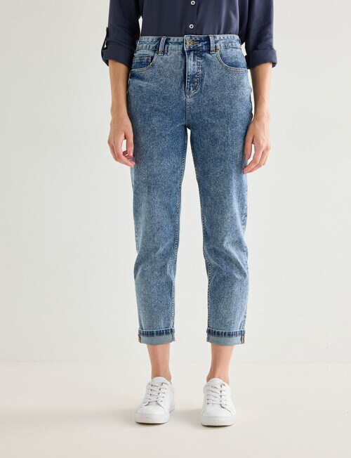 Denim Republic Straight Leg Jean with Turn Up, Mid Wash product photo