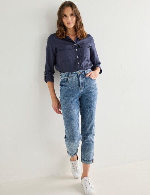 Denim Republic Straight Leg Jean with Turn Up, Mid Wash product photo View 03 L