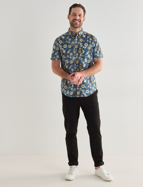 Gasoline Floral Print Short Sleeve Shirt, Blue product photo View 03 L