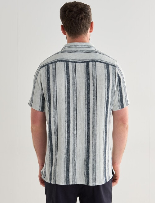 Gasoline Stripe Knitted Short Sleeve Resort Shirt, White product photo View 02 L