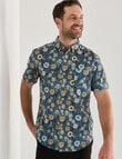Gasoline Floral Print Short Sleeve Shirt, Blue product photo View 05 S