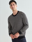 North South Merino Stripe Crew Neck Jumper, Black product photo
