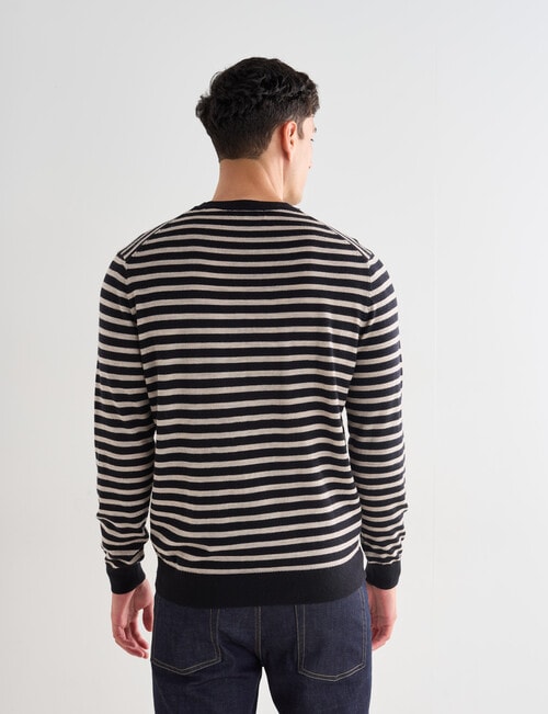 North South Merino Stripe Crew Neck Jumper, Black product photo View 02 L