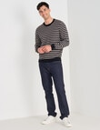 North South Merino Stripe Crew Neck Jumper, Black product photo View 03 S