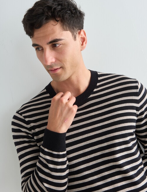 North South Merino Stripe Crew Neck Jumper, Black product photo View 04 L