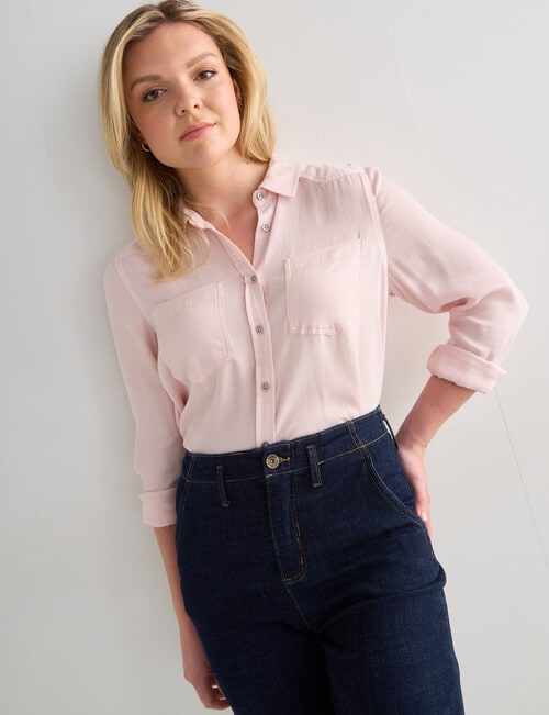 Denim Republic Lyocell Long Sleeve Shirt, Pink product photo View 06 L