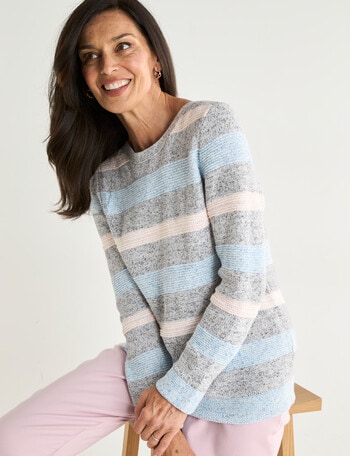 Ella J Stripe Cotton Jumper, Blue & Pink product photo