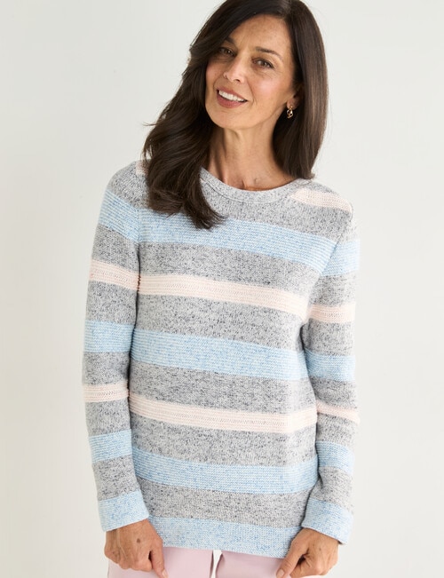 Ella J Stripe Cotton Jumper, Blue & Pink product photo View 05 L