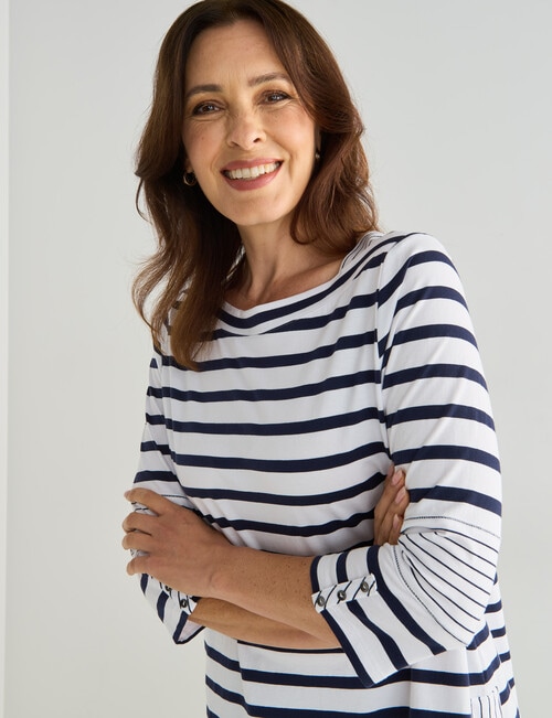 Line 7 Raydar Stripe Cotton 3/4 Sleeve Top, Navy & White product photo