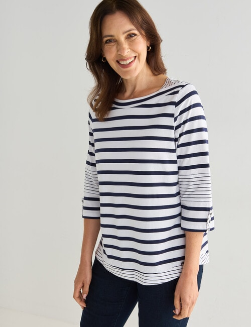 Line 7 Raydar Stripe Cotton 3/4 Sleeve Top, Navy & White product photo View 05 L