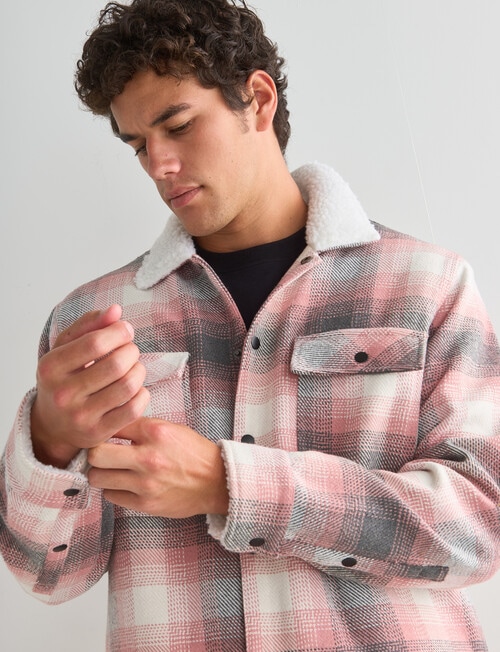 Tarnish Check Sherpa Lined Overshirt, Misty Rose product photo