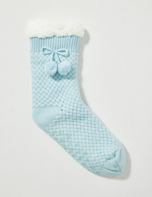 Simon De Winter Sherpa Lined Textured Knit Sock, Blue product photo