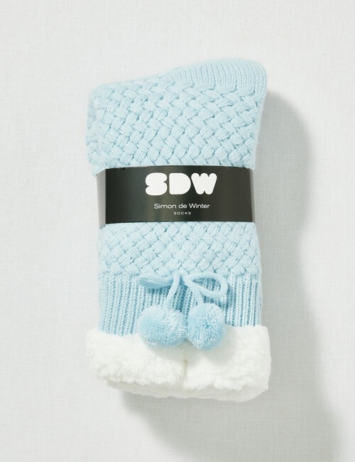 Simon De Winter Sherpa Lined Textured Knit Sock, Blue product photo View 02 L