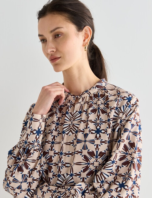 Jigsaw Antonia Geometric Print High Neck Top, Beige product photo