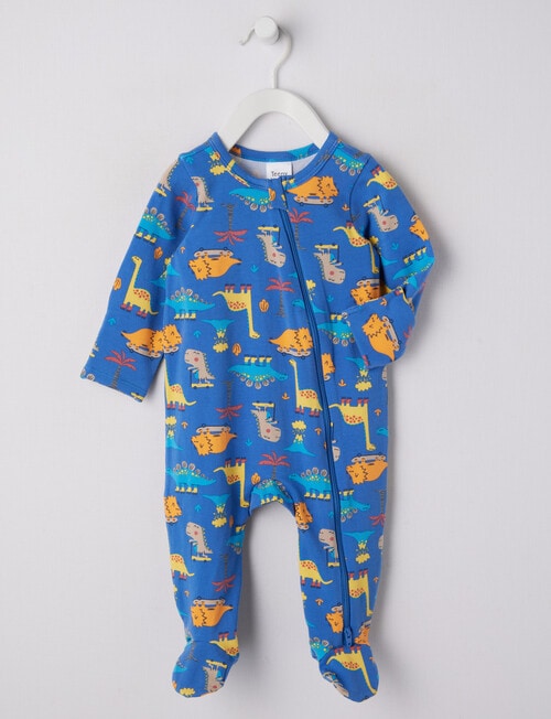Teeny Weeny Sleep Dino Stretch Cotton Sleepsuit, Gentian Blue product photo