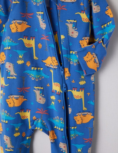 Teeny Weeny Sleep Dino Stretch Cotton Sleepsuit, Gentian Blue product photo View 02 L