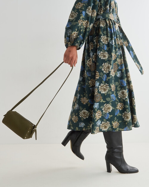 Whistle Accessories Faux Suede Barrel Crossbody Bag, Khaki product photo