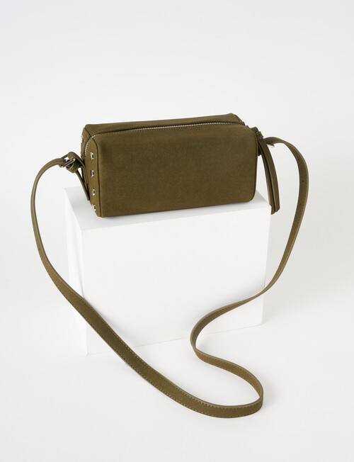 Whistle Accessories Faux Suede Barrel Crossbody Bag, Khaki product photo View 02 L