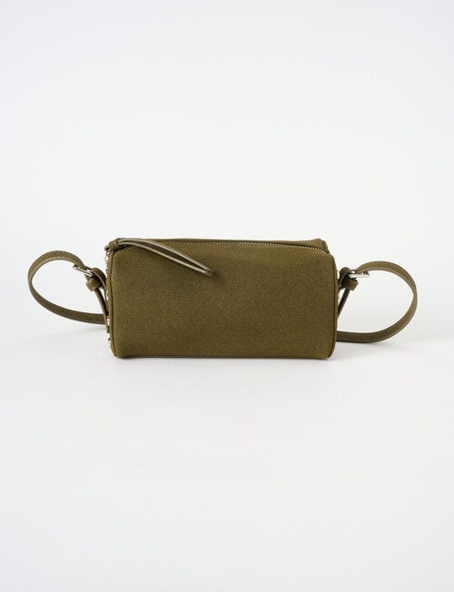 Whistle Accessories Faux Suede Barrel Crossbody Bag, Khaki product photo View 03 L