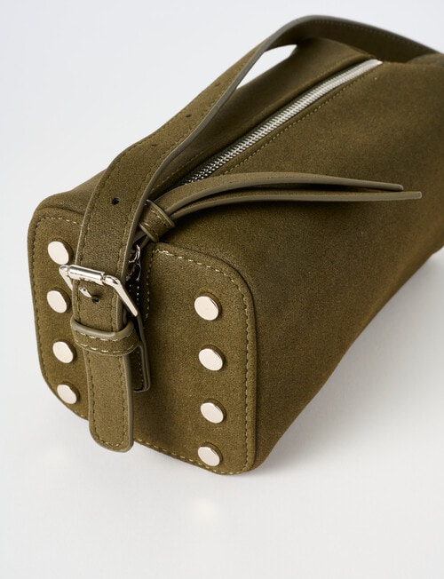 Whistle Accessories Faux Suede Barrel Crossbody Bag, Khaki product photo View 06 L